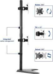 JIN OFFICE Vertical Dual Monitor Stand With 13-32" Support | 3 Years Warranty | 8 kg Weight Capacity Per Monitor | Height Adjustable Arm (Freestanding)