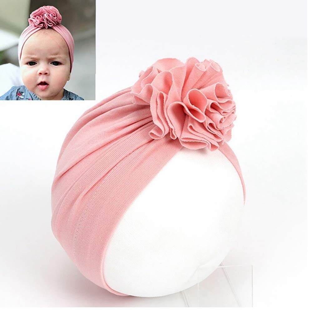 SYGA Unisex Baby Cap Nylon Cotton Flower Turban Hat Soft,Stretchable for Baby Cap 0-3 Years Black