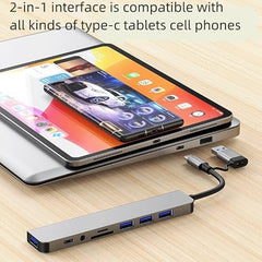 PESOMA USB C Hub – 8-in-1 USBC Adapter with USB, C-USB, 100W PD, USB 3.0 5Gbps Ports, SD/TF Card Reader – USB-C Dongle for Office, Meetings, Travel & Home Setup (Silver)