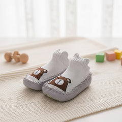 MOMISY Anti-Skid leather soled Shoe Socks for Baby Boys and Baby Girls-12 to 18 months, Medium (Grey Bear, M)