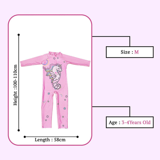 SYGA Children's Swimsuit Long Sleeve Seahorse Unicorn-M Size Perfect for Kids Age 3-4 Years Old (Pink)