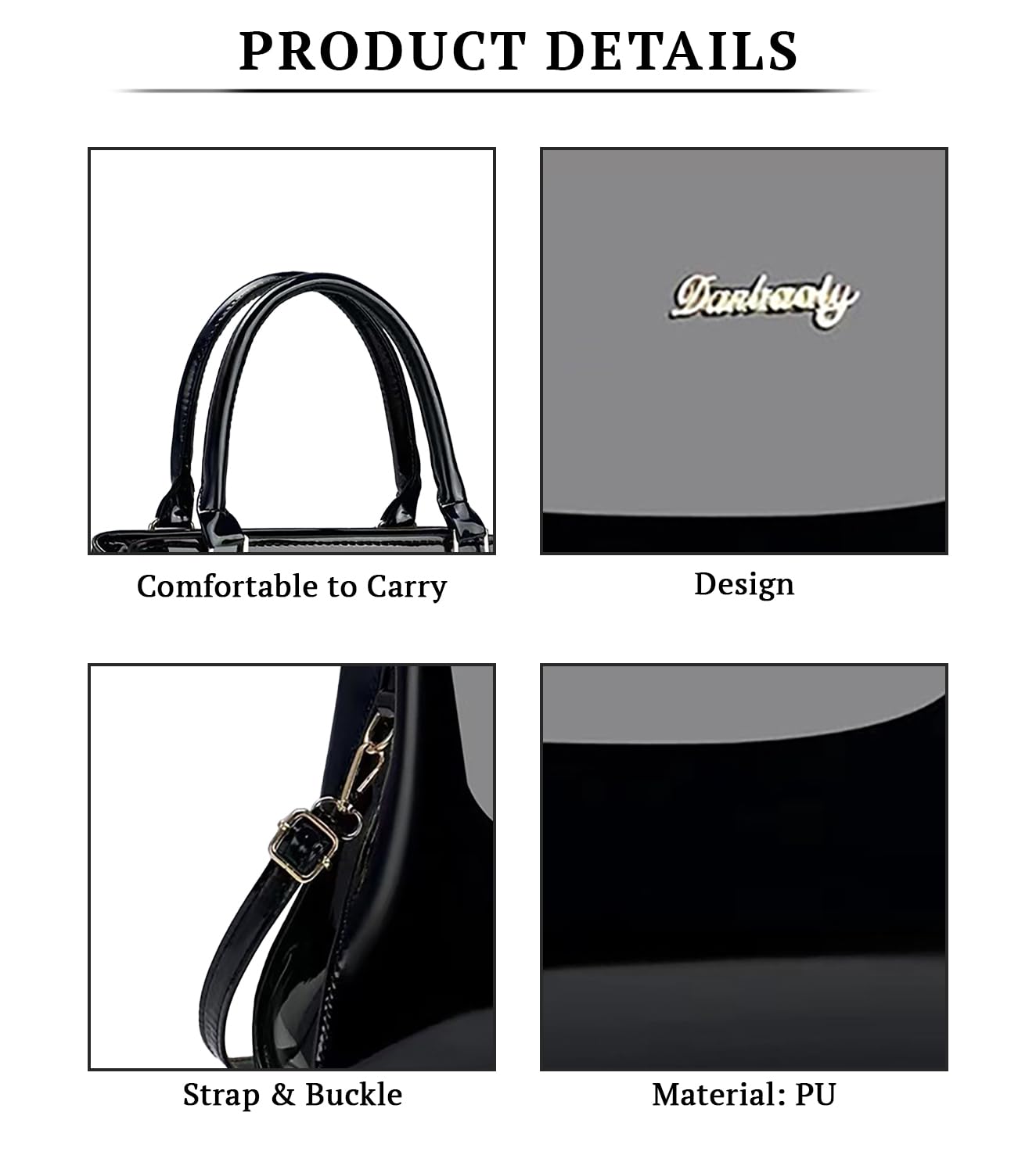 SYGA Pack of 3 Women's Glossy Patent Leather Clutch,Wallet & Handbag, Zipper Purse Suitable Gift for a Festival,occasion,Birthday(BLACK)