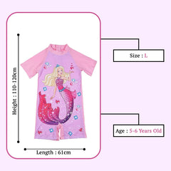 SYGA Children's Swimsuit Short Sleeve Barbie Mermaid-L Size Perfect for Kids Age 5-6 Years Old (Purple)