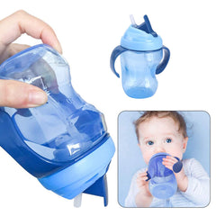 Syga Silicone 260 ml Kids Toddlers Water Bottle Cup, Handle Training Learning Gourd-Shaped Drinking Straw Bottle (Blue)