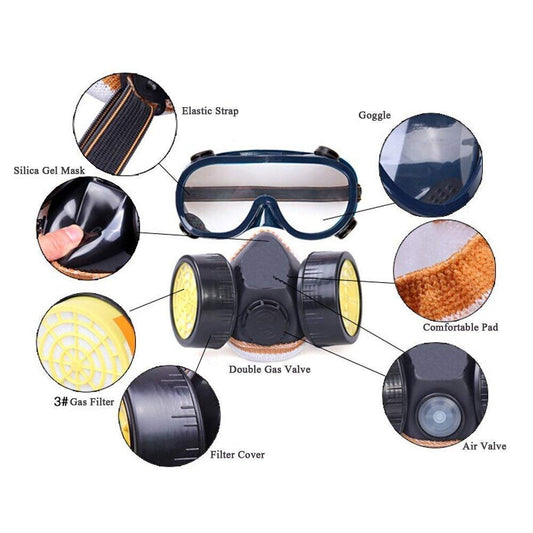 SYGA Pesticide Formaldehyde Protection Activated Carbon Double Tank Respirator Silicone antivirus Half mask (Multicolour) - 2 Piece