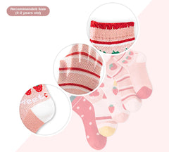 SYGA 5 Pairs Baby Girl & Baby Boy Socks, Toddlers Infant Cotton Stretch Crew Socks with Strawberry Design, Suitable for 1-3Years old baby