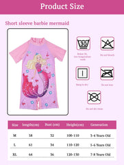 SYGA Children's Swimsuit Short Sleeve Barbie Mermaid-L Size Perfect for Kids Age 5-6 Years Old (Purple)