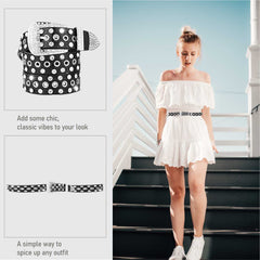 SYGA Women's PU Leather Belt Round Buckle Eyelet Waist Belt, Beige (Pack of 1)