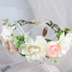 SYGA Women Front Side Rose Floral Crown Hair Wreath Leave Flower Headband Tiara with Adjustable Ribbon