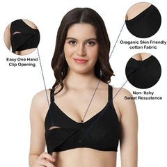 MOMISY Maternity Nursing Bra for Women | Non-Padded Cotton Blend | Wire-Free V-Neck Feeding Bra (Size 36 Black)