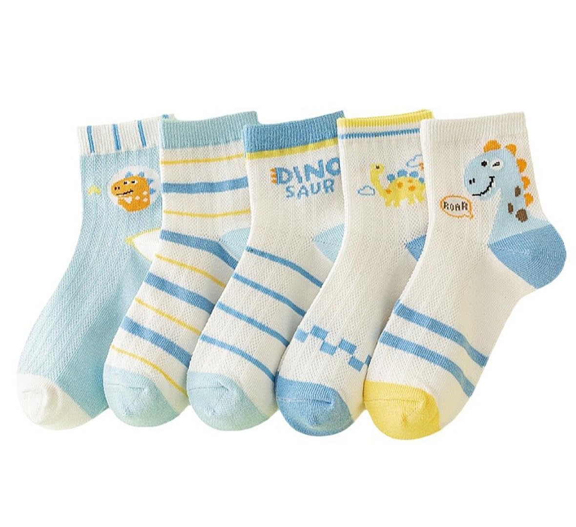 SYGA 5 Pairs Baby Girl & Baby Boy Socks, Toddlers Infant Cotton Stretch Crew Socks with Dianasor Design, Suitable for 9 Months to 2 Years baby