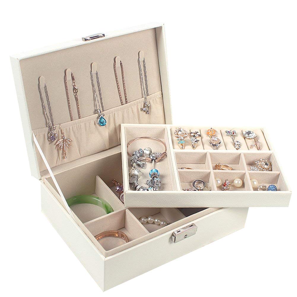 SYGA Princess Leather European Style Lock Jwellery Earrings Decorative Box_White