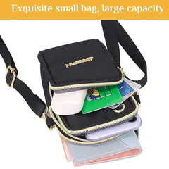 MOMISY Small Cross Body Bag, Multifunction 3 Layer Mini Shoulder Bag Phone Purse Armband with Headphone Port for Teens Girls Ladies Women (Black)