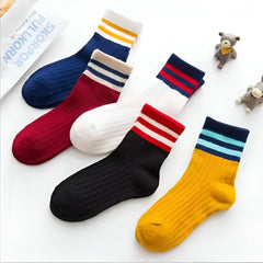 MOMISY 5 Pairs Baby kids Girl Boys Toddlers InfantmCotton Stretch Baby Socks (IN, Age, 3 Years, 5 Years, Multi2Bars)