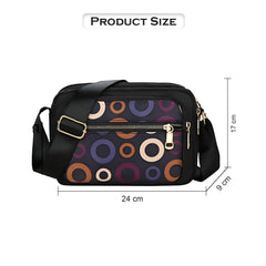 MOMISY Ladies Crossbody Bag, Nylon Shoulder Mobile Phone Purse, Circle Pattern, Black with Multi-Colour