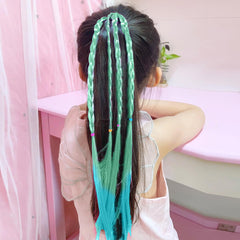 SYGA Girl Wig Headwear, Twist Braid Rope Ponytail Hair Extension, Gradient Lake Blue, 3 Strands, Kids Hair Styling Accessory