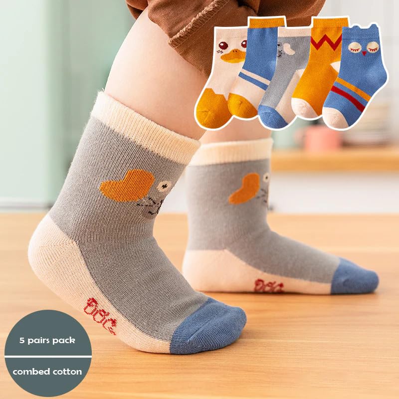 SYGA Baby Boys 5 Pairs Calf Length Socks Baby Autumn And Winter Cotton Socks, Baby Mid-Calf Socks 2-5 Year Baby, Assorted