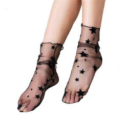 SYGA Star Pattern Black Women Girl Transparent Mesh Sock Elastic Sandals Socks