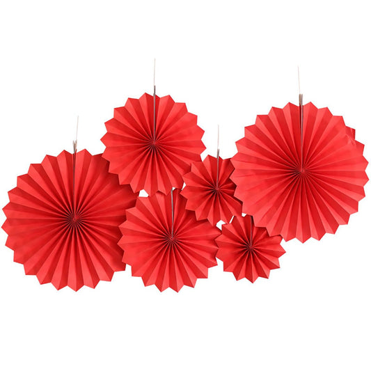 SYGA 6 Pieces of Paper Flower Fan Decoration Background Wall DIY Paper Fan Flower Ball Set(Red)
