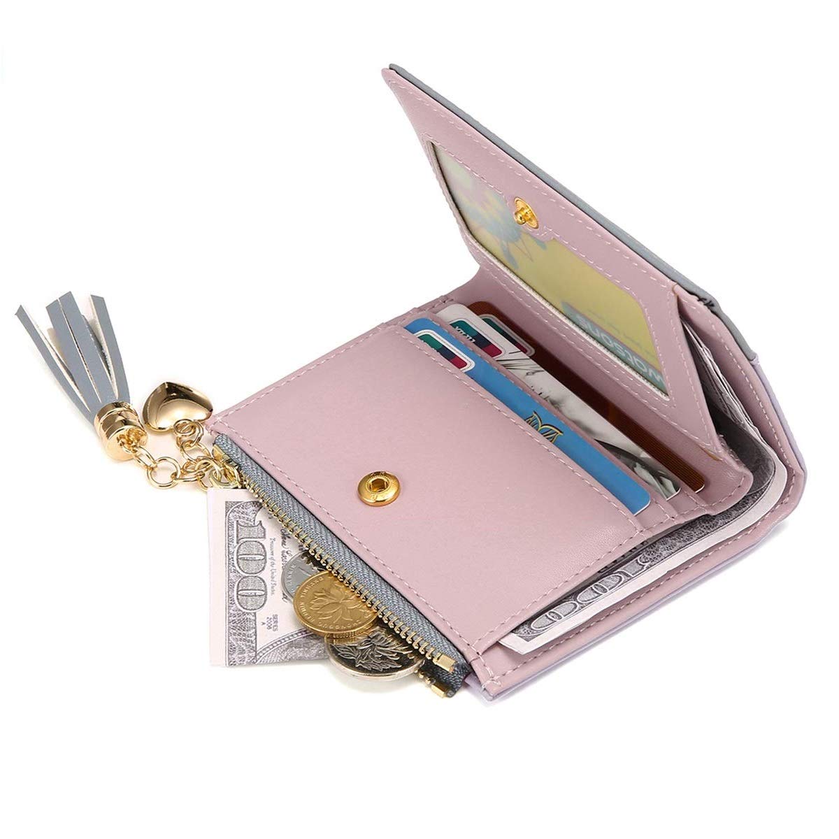 SYGA Pink/PU Leather/Bifold Wallet/Card Holder/Clutch/Purse for Women/Ladies/Female/Pack of 2 pieces/Size: 11 * 9 CM