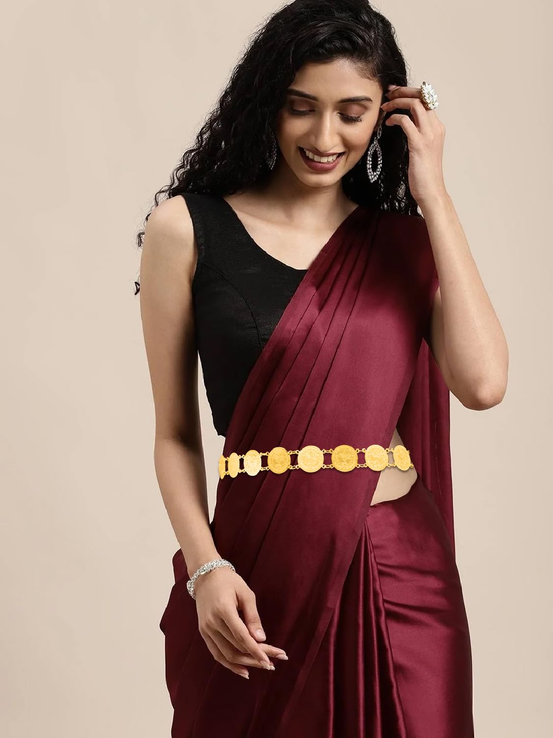 SYGA Women's Cross-Border Ethnic Retro Ring Coin Design Waist Chain Ladies Decorative Belly Dance Metal Belt(Gold)