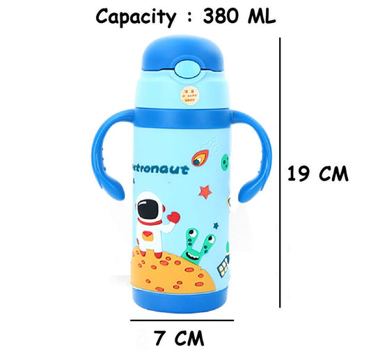 Syga 3D Silicone Straw Mug Multi-Purpose Nipple Thermos Stainless Steel Handle Strap Children's Pot_Blue