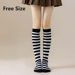 MOMISY Knee Socks for Womenand Girls Premium Cotton Blend, Breathable Long Knee High Stockings, Ultimate Comfort and Style, Ideal for Daily Use- Pack of 1 (Free Size) (Black White)