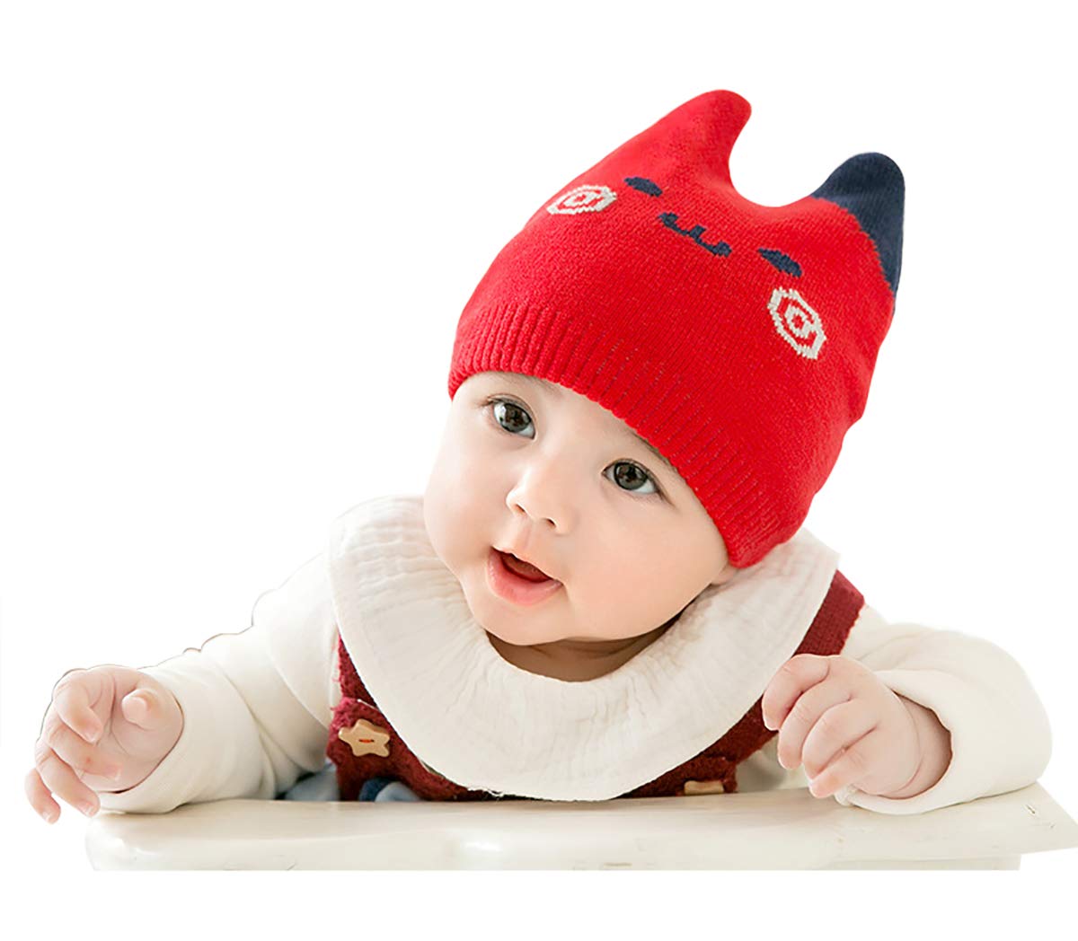 SYGA Autumn Winter Cotton Knitted Baby Cap for Newborn Baby 6-12 Month - Red