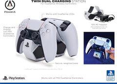 PowerA Twin Charging Station For PS5 Dualsense & Dualsense Edge Wireless Controllers,AC Adaptor Included,With LED Indicator,Vertical Dual Controller Fast Charging Dock (Officially Licensed),White