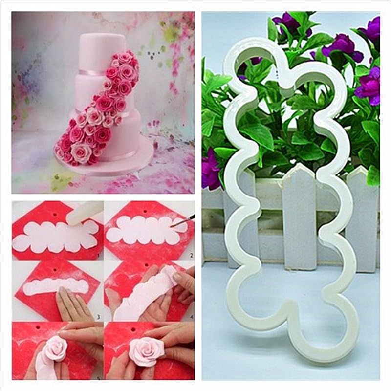 Syga 3pcs Cake Decoration Mold, DIY One-Piece Molded Fondant Roses Printing Mould Tool Set, Food Grade Cutter Modeling Tools for Christmas Party Wedding Cake in Mould Dessert Decorators, White