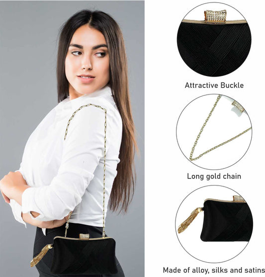 SYGA Women Clutch Bag with Chain Shoulder Strap Tassels Fashion Crossbody Bag Elegant Clutch Purse Hand Bag for Dance Wedding Evening Party Prom Bride- Apricot