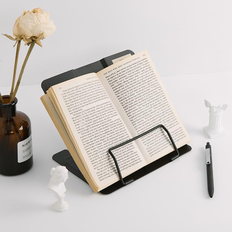 SYGA Reading Bookshelf Metal Mini Book Stand,Book Holder, Adjustable Cookbook,Documents Holder, Portable Bookstand for Music Books, Textbook, Recipe,Tablet, Ipad(Black)