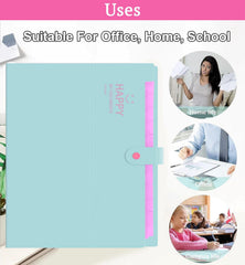 SYGA Cute Smiling Face Multi-Layer Accordion Bag Storage A4 Folder, Small Fresh Test Paper Bag Ticket Information Bag 12 Grids (Green)