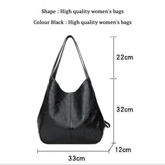 SYGA Women's Leather Shoulder Tote Bag, Large Capacity, Multi-Compartment(Black)