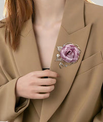 SYGA Women's Floral Brooch Pin with Rhinestones and Pearls (Purple)