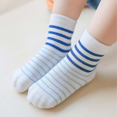 MOMISY 5 Pairs Girl Boys Tube Socks Toddlers Infant Solid Color Boat Spring and Autumn Socks Stretch Baby kids Sock (Blue Stripe Polka, 0 Year to 1 Year)