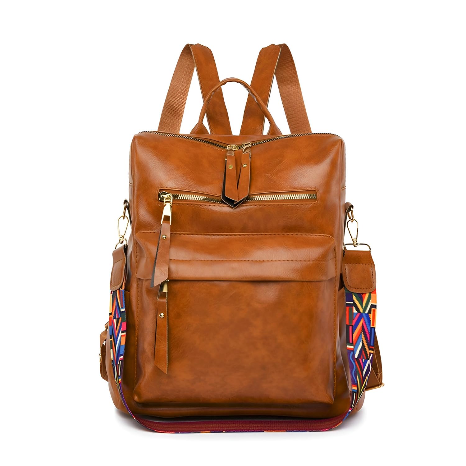 SYGA Women Vintage Backpack – Stylish Travel Bag with Colorful Strap and Multiple Zipper Pockets