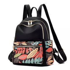 WANQLYN Ethnic Style Backpack For Women and Girls,Fashion Bag,Nylon College,School,Office Bag,Printed Backpack (Leaf Black)