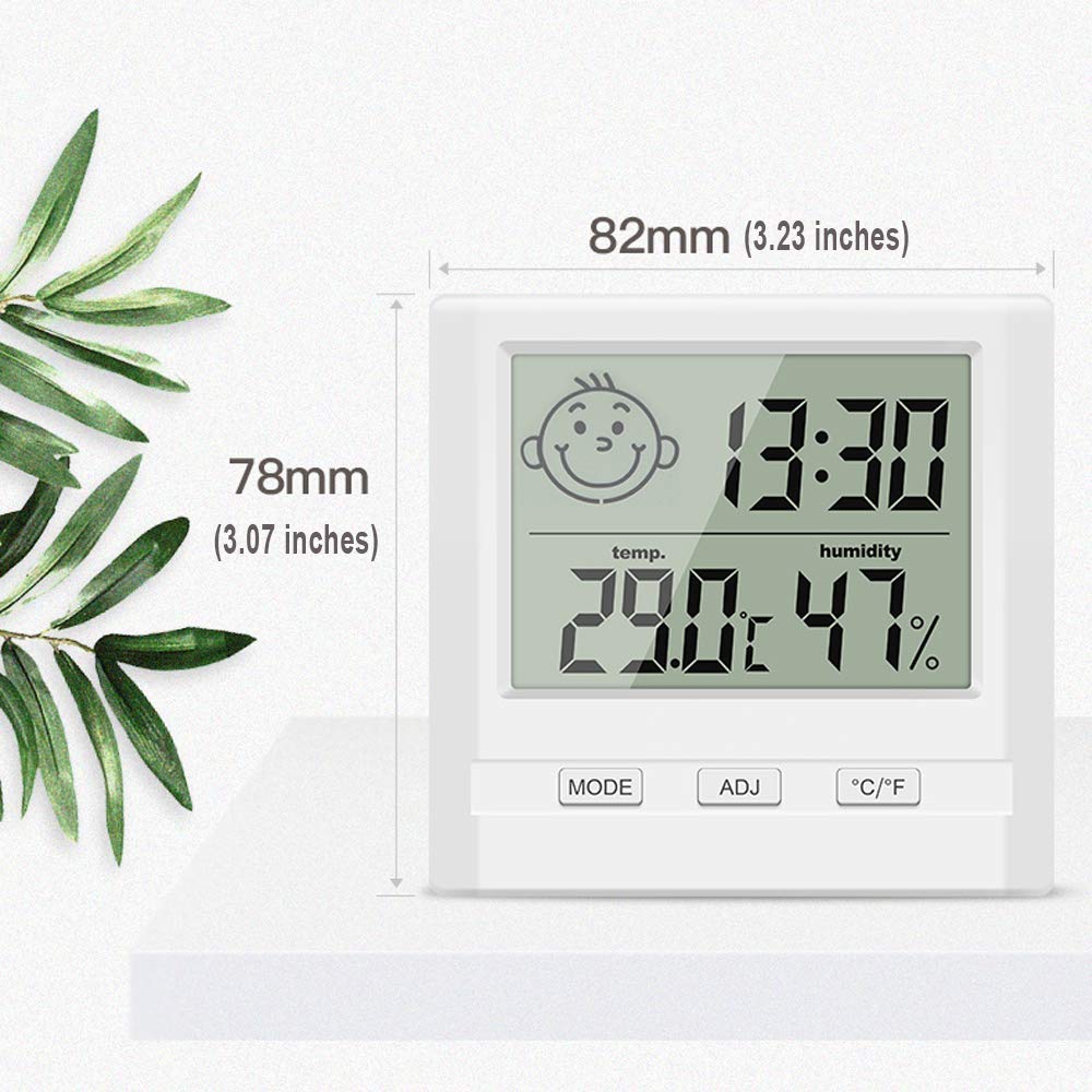 SYGA Digital Indoor Hygrometer Thermometer with Time Display, Accurate Temperature Humidity Monitor Meter for Home, Office, Nursing Room, Greenhouse, Warehouse and More