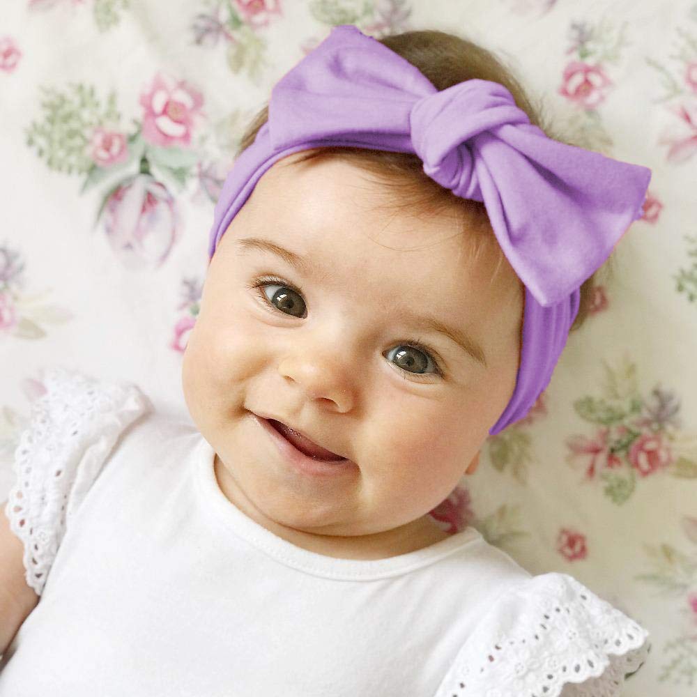 SYGA 3 Pcs Baby Headband Cotton Bow Stretchable Hairband for Newborn Infant Toddlers Kids 0-3 Year- Dotted Blue