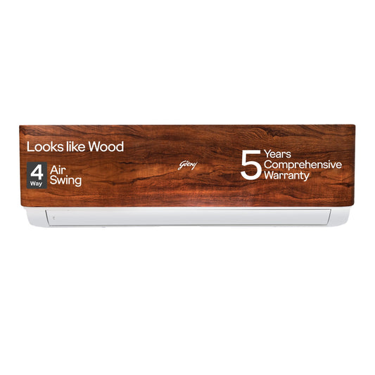 Godrej 1.5 Ton 3 Star, 5 Years Comprehensive Warranty, AI powered, 5-In-1 Convertible Cooling, 4 Way Air Swing, Wood Finish, Inverter Split AC (Copper, AC 1.5T SIC 18VTC3 WYB TK, Teak Wood)