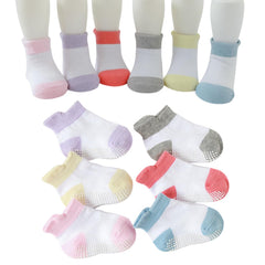 MOMISY Girl Boys Regular Socks Kids Toddlers Cotton Stretch Anti-Slip Anti Skid Silicone -6 Pairs (DottedFemale-2Color, 3 to 5 years), Multicolor
