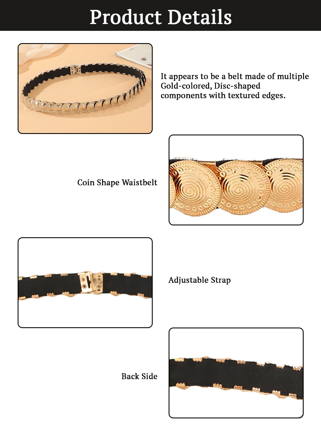 SYGA Waist Belt for Women, Metal Stretchable Buckle Belt Decorative Thin Belt(Gold)