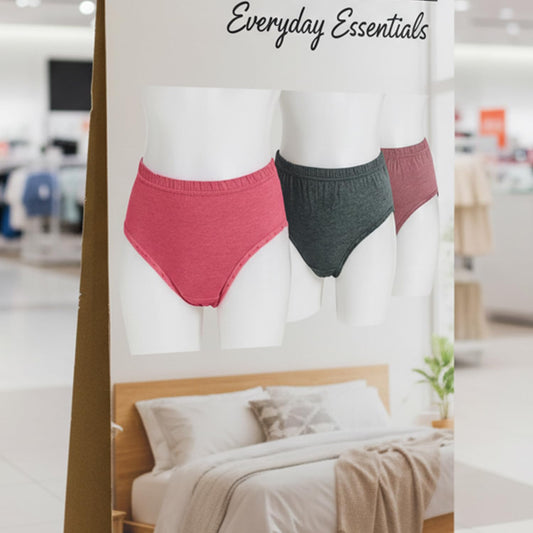 MOMISY Women's Cotton High-Waist Briefs, 68 cm Waist, Comfort Elastic Band, Grey Red Pink, Pack of 3- Size XL (36)
