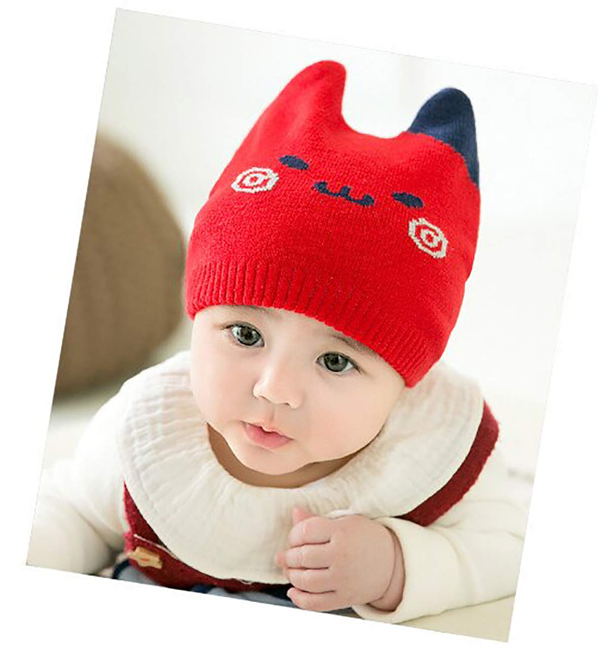 SYGA Autumn Winter Cotton Knitted Baby Cap for Newborn Baby 6-12 Month - Red