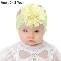 SYGA PACK OF 3 Headbands Nylon Flower Soft Stretchable Hairband for Newborn Infant Toddler Kids For 0-3 Year (MediumPink-Beige Yellow-Turquoise)