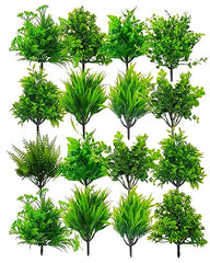 Dekorly Artificial Plastic Mix Green Grass Fake Outdoors Plant Bushes Decor Faux Greenery Shrubs For Outdoor And Indoor, Artificial Shrubs Stems | Height- 7 Inches (Multi-16)