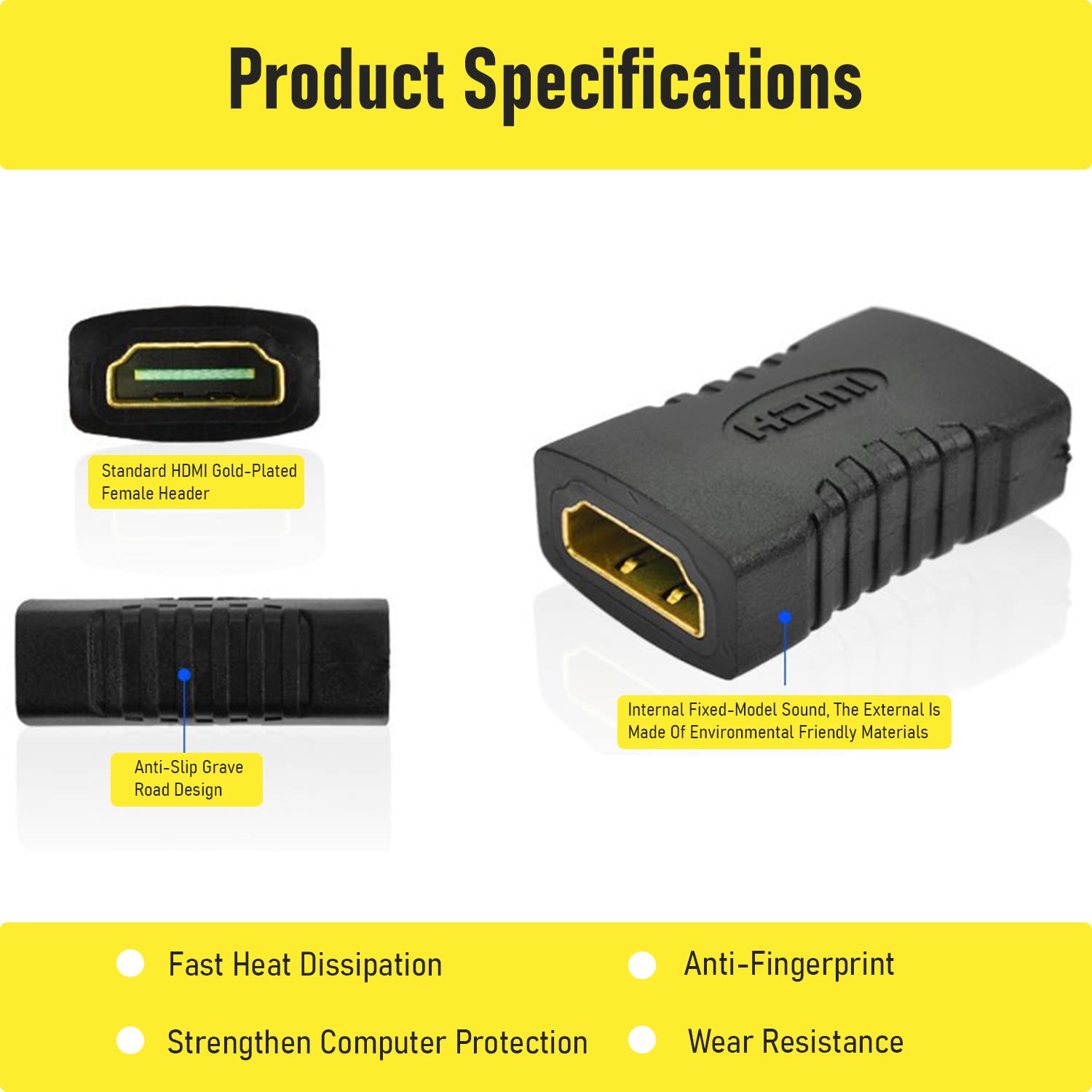 SYGA HDMI Female to Female HDMI Coupler Extension Adapter 4K HDMI Extender HDMI Coupler, Support 3D 4K 8K PC TV Projector (Pack of 2) - Black