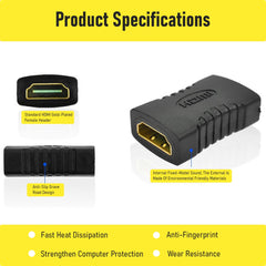 SYGA HDMI Female to Female HDMI Coupler Extension Adapter 4K HDMI Extender HDMI Coupler, Support 3D 4K 8K PC TV Projector (Pack of 2) - Black