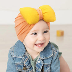 SYGA Plaid Bow Knot Turban Hat for New Born Baby Cap Streachable Toddler Infant Baby Head Wear Hats 0-4 Years (Light Gray (Pink Bow))